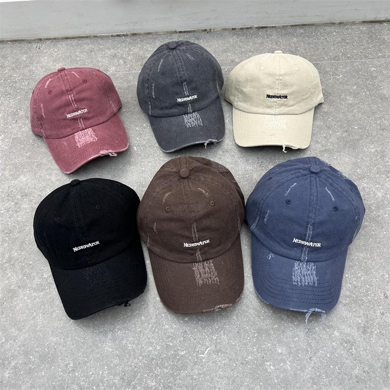 

Hole washed retro baseball cap women s casual versatile hat women s tide sunshade fashion cap men M（56-58cm） сірий колір