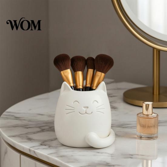 Smooth Surface Pen Holder Holder, Cartoon Cat Shape Desk Organizer, Decorative Odorless Container Stationery for Pencils Gel Pens Makeup Brushes