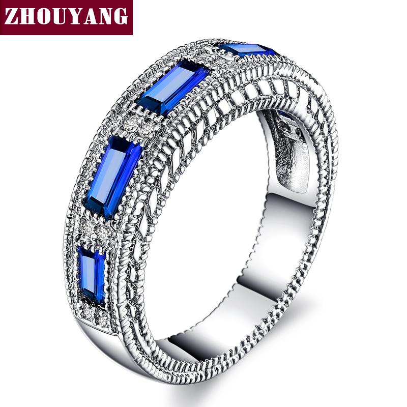 Blue Gem Created Blue Crystal Silver Color Wedding Cubic Zirconia Finger Ring Crystal Brand Jewelry for Women R467