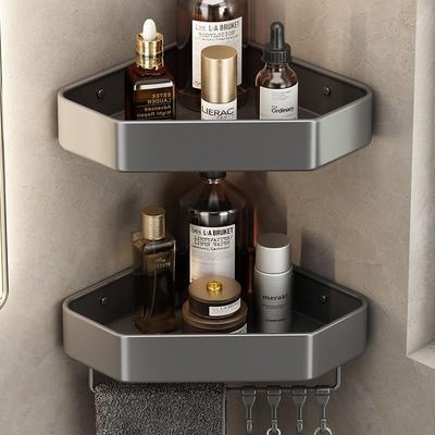 Badezimmer, Badezimmer, Diamanteckrahmen, Filetrahmen, ohne Bohren, dreifarbiges Aufbewahrungsregal, mehrschichtiges wandmontiertes Eckregal