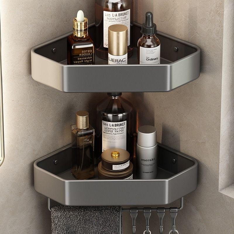 

Bathroom, bathroom, diamond corner frame, fillet frame, no punching, three-color storage rack, multi-layer wall-mounted corner frame Black diamond single layer