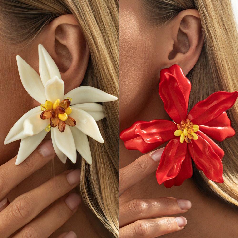 Vintage Große Blumenohrringe Übertriebene Böhmische Hängeohrringe Blumenstecker Ohrringe Urlaub