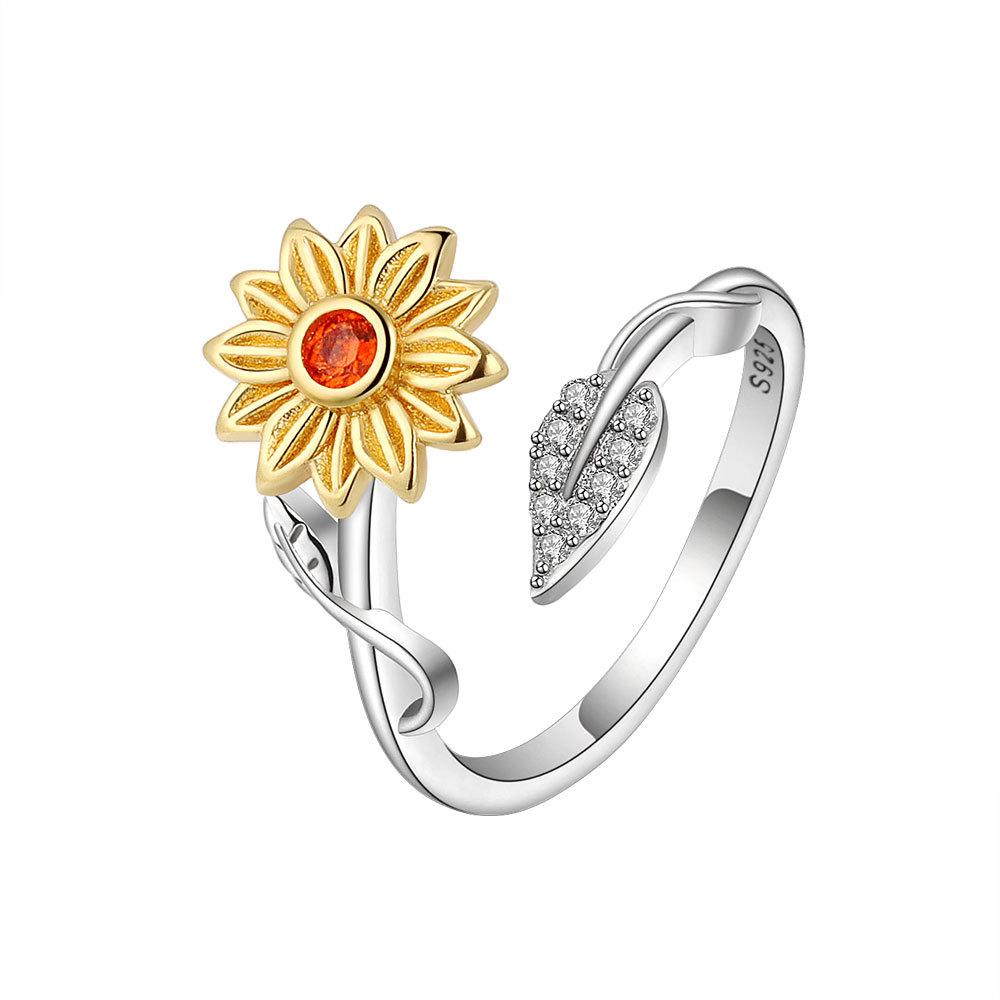 Creative Sunflower Spinner Ring For Women Anti Anxiety Stress Relief Jewelry You Are My Sunshine Rotatable Finger Ring