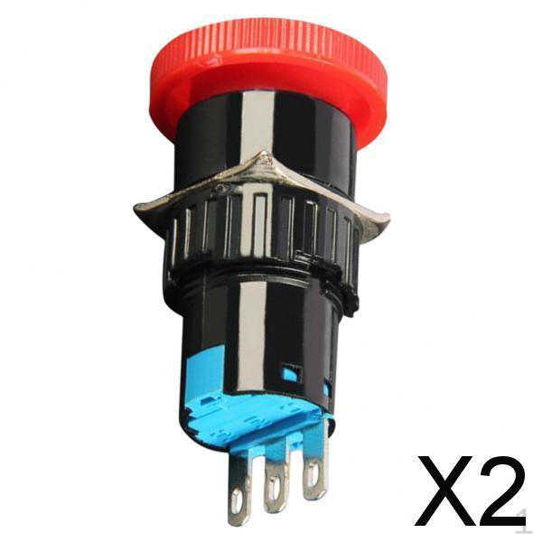 2x 16mm 6~380V 3 Pin Latching Stop Push Button Switch - 1NO1NC