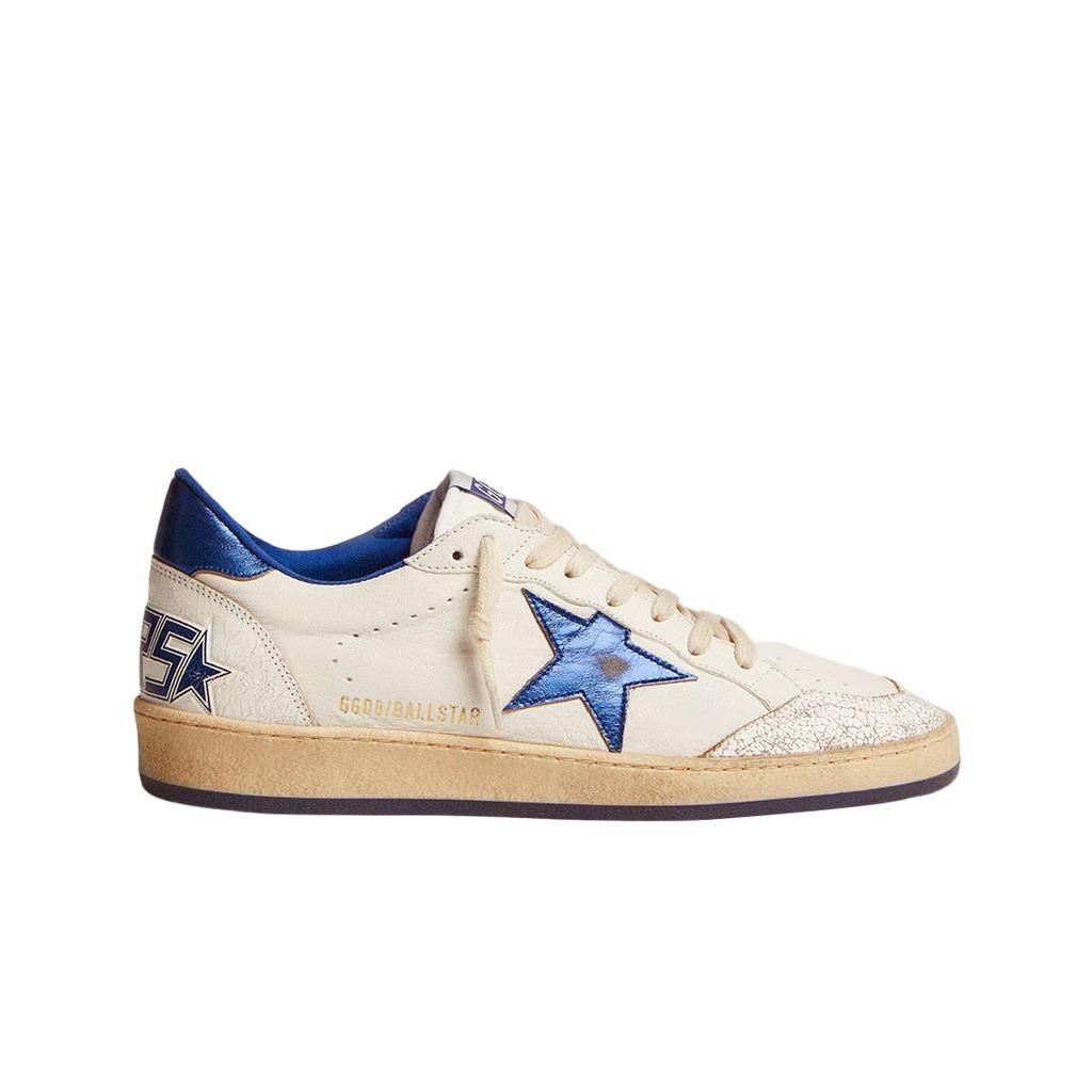 Golden Goose Ball Star White Laminated Light Blue Heel Tab Sneakers