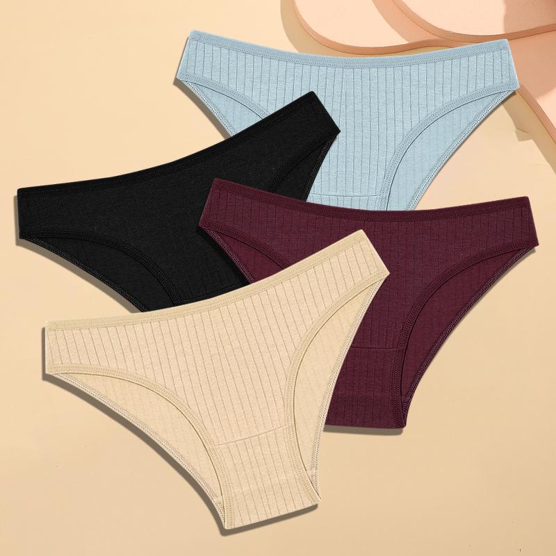 

FINETOO 4 шт. хлопковое полосатое нижнее белье женские трусики сексуальные дышащие однотонные трусы женские с низкой талией удобное эластичное нижнее белье L&4pcs