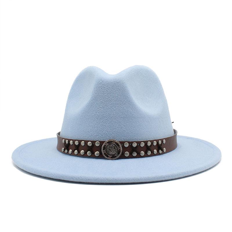 Ji Nan Ladies Wool Jazz Hat Big Eaves Hat Trendy Flat Edge Top Hat