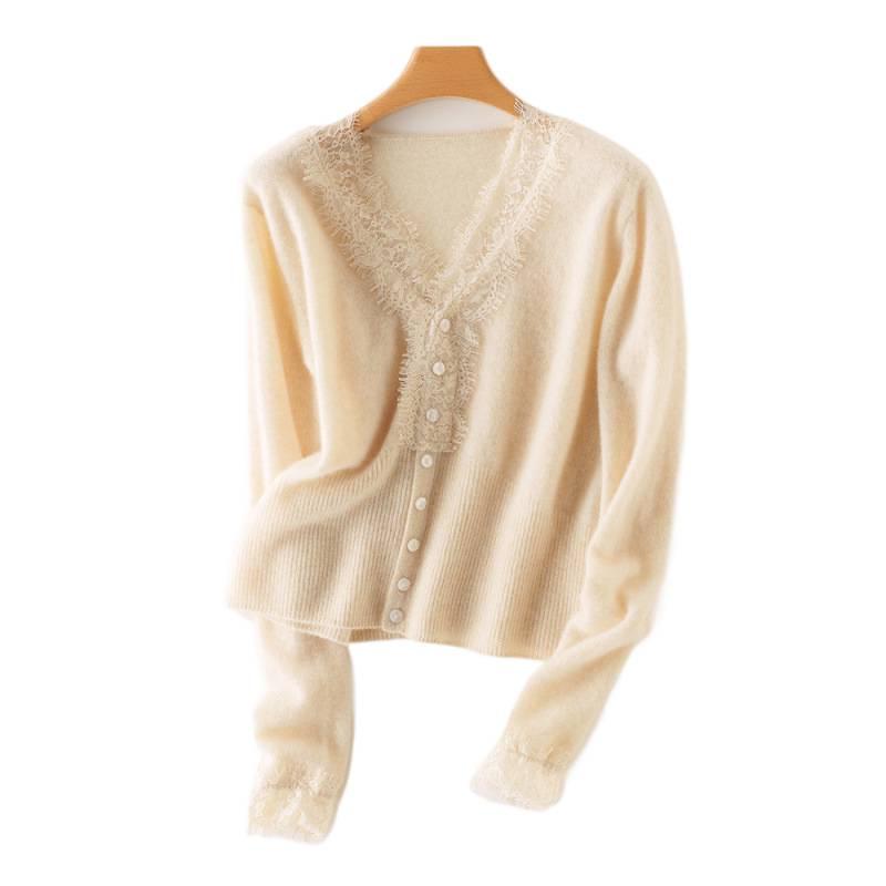 2025 Autumn/Winter Elegant Women's Cashmere Lace Cardigan Shawl Sweater Coat