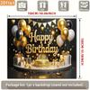 2D Men Black Gold Happy Birthday Backdrop Balloon Cake Party Background