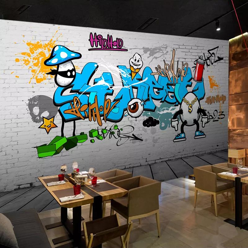 3d European Wallpaper Retro Street Graffiti Mural White Brick Wall Bar Restaurant Art Mural