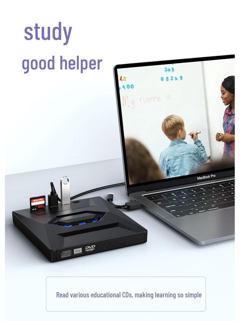 7-in-1 Multifunctional Card Reader & External DVD Burner with SD/TF Slots and USB/Type-C Interface
