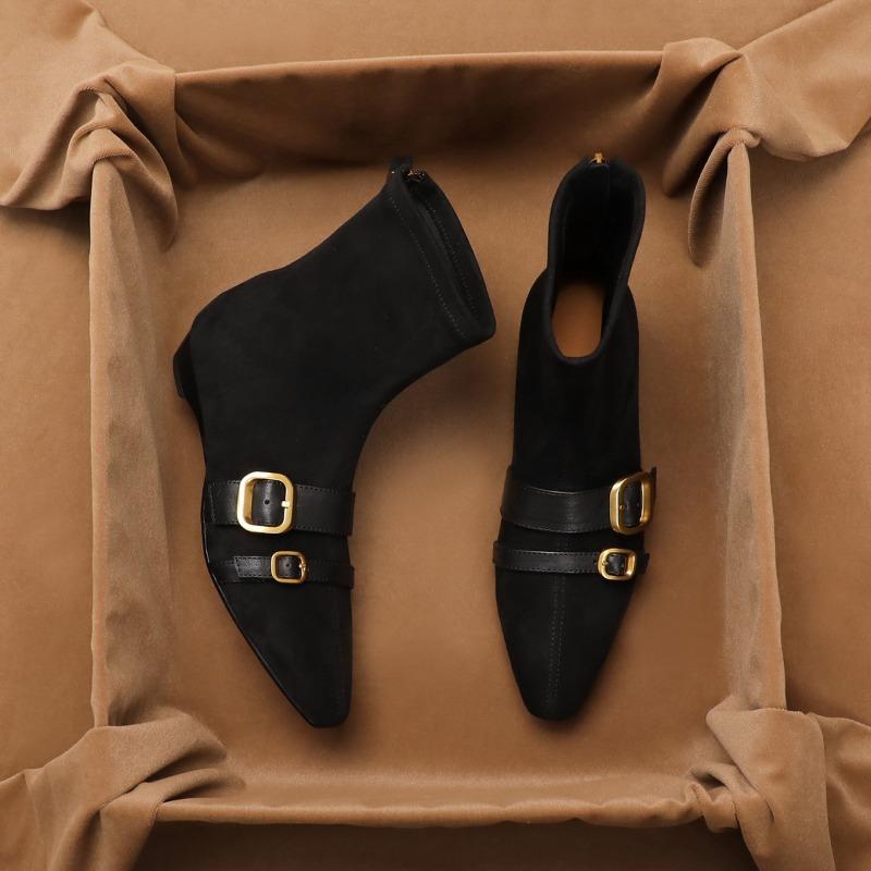 

Версия из овчины ретро пряжка на ремне тонкие короткие ботинки женские задняя молния эластичные ботинки танкетка тонкие ботинки квадратные ботинки Мартин 40