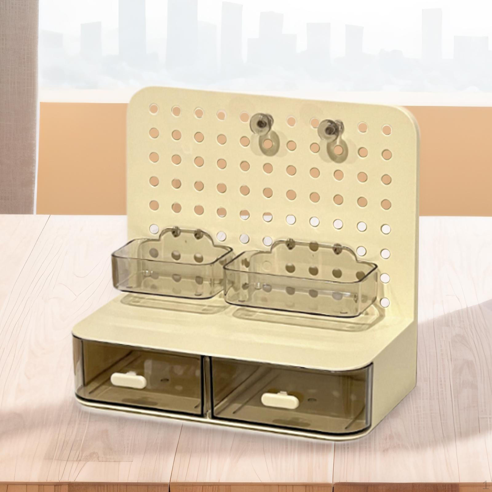 Настольный органайзер с двумя ящиками и держателем для карточек для офисных принадлежностей кремовый 1389₽