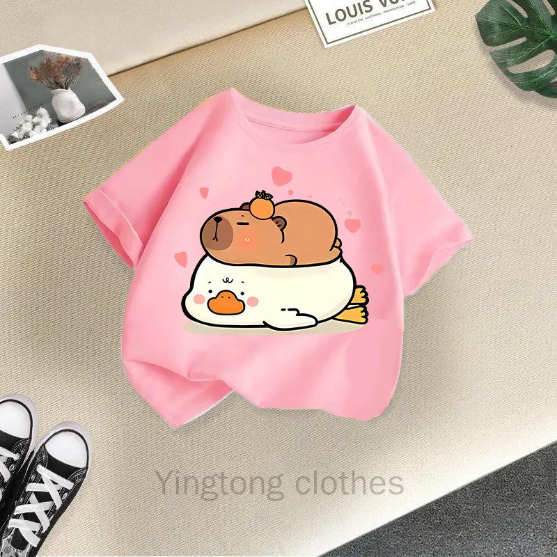 Summer Fashion Girls' Short Sleeved T-shirt Cute Printed Girls' Casual Versatile Top Cross Border