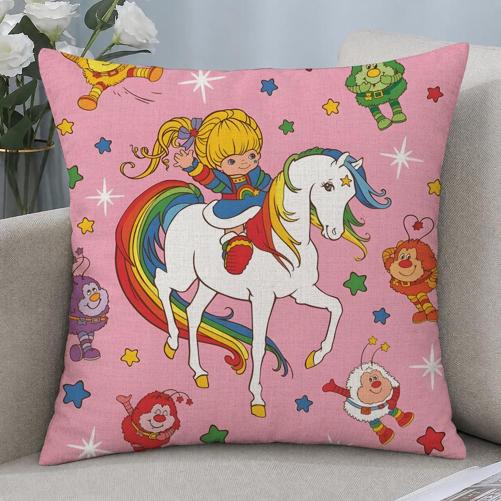 Cartoon Rainbow Brite Cushion Cover Cushion Covers Natural Linen Breathable Sofa Bedroom Decor Pillowcase