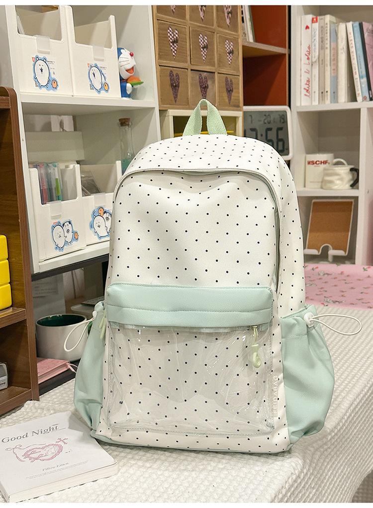 Schoolbag Sakura Milk Fu Polka Dot Weaving Korean Low Saturation Gentle Sense Campus Commuter Versatile Backpack