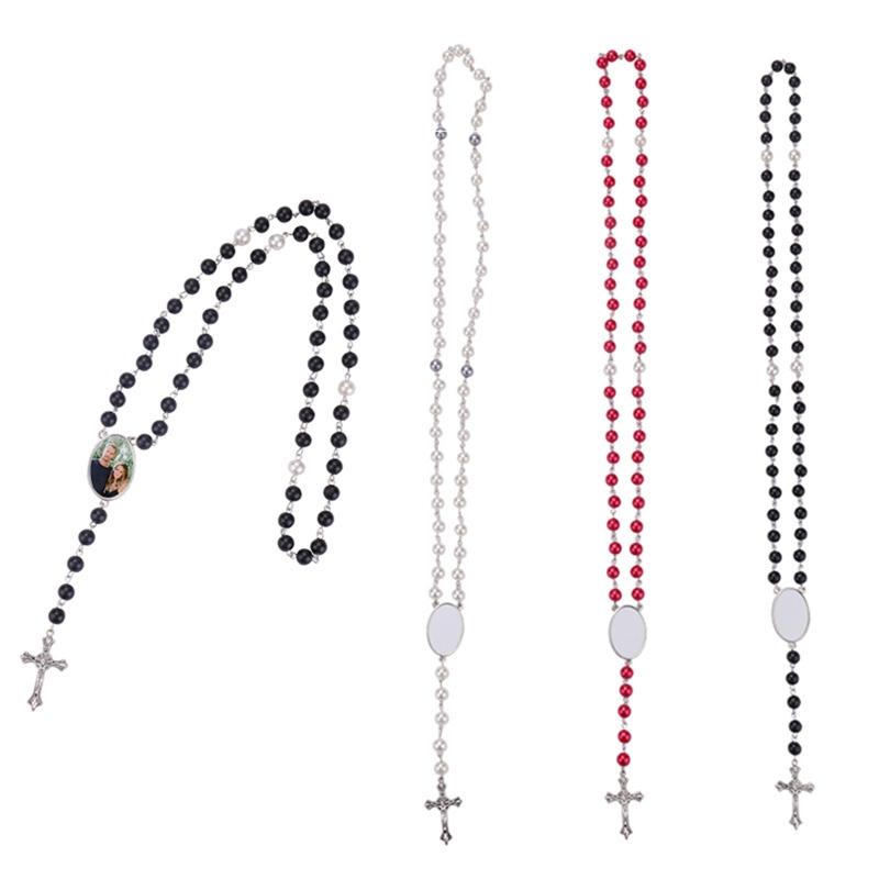 Trendy for Cross Pendant Sublimation Necklace Rosary Beads Necklace Catholicism Prayer Religious Jewellery for Family El
