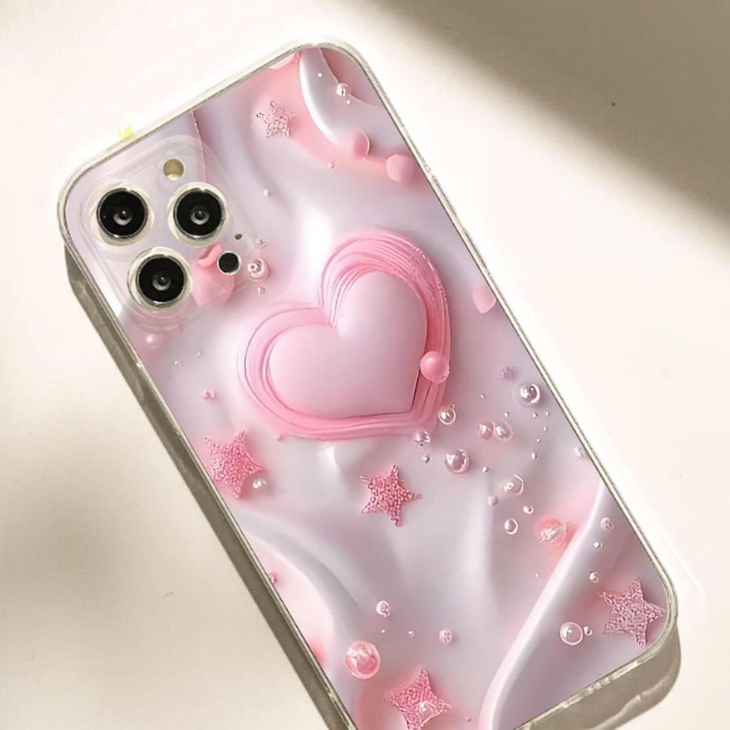 Pink Heart Shockproof Transparent Case for iPhone 14-17 Pro Max