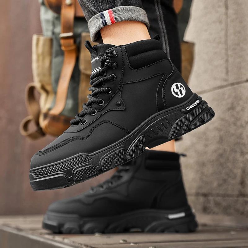 =Ankle Boots Men Men's Safety Shoes Genuine Leather Men's Motorcycle Boots Luxury Shoes High Quality Mens Shoe Casual Sneakers
