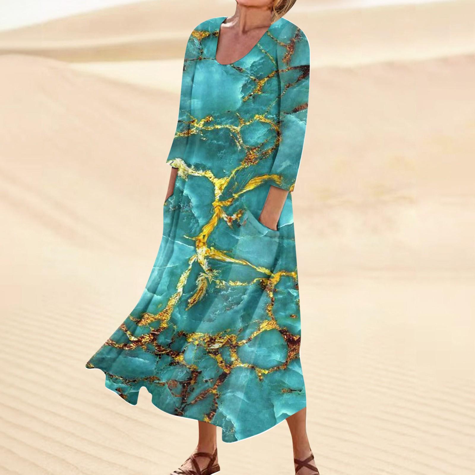 

Женское повседневное модное удобное платье с карманами и рукавами 3/4 с принтом M зелёный