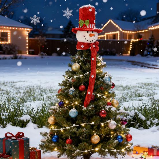 Christmas Tree Topper Snowman Festive Decoration with Scarf Hat Eye-Catching Holiday Decor Party Essential