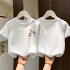 Girls' Summer Loose-Fit White Cotton Half-Sleeve T-Shirt