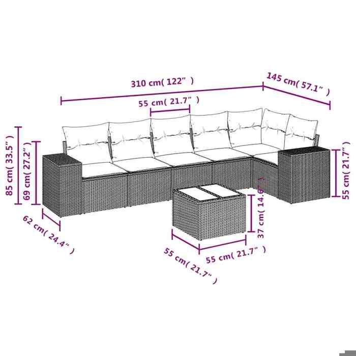 VidaXL Garden Lounge Set with Cushions 7 Pcs, Patio Sofas, Patio Furniture Set, Outdoor Furniture, Black 3222594
