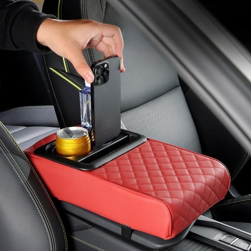 Universal Auto Center Console Armrest Cushion with 2 Cup Holder Armrest Pad Portable Car Armrest Pillow Cover Height Pad