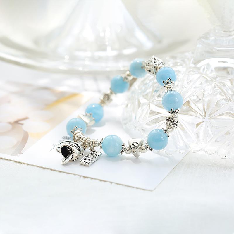 Natural Blue Crystal Aquamarine Bracelet Women'S 925 Silver Accessories Finished Bracelet