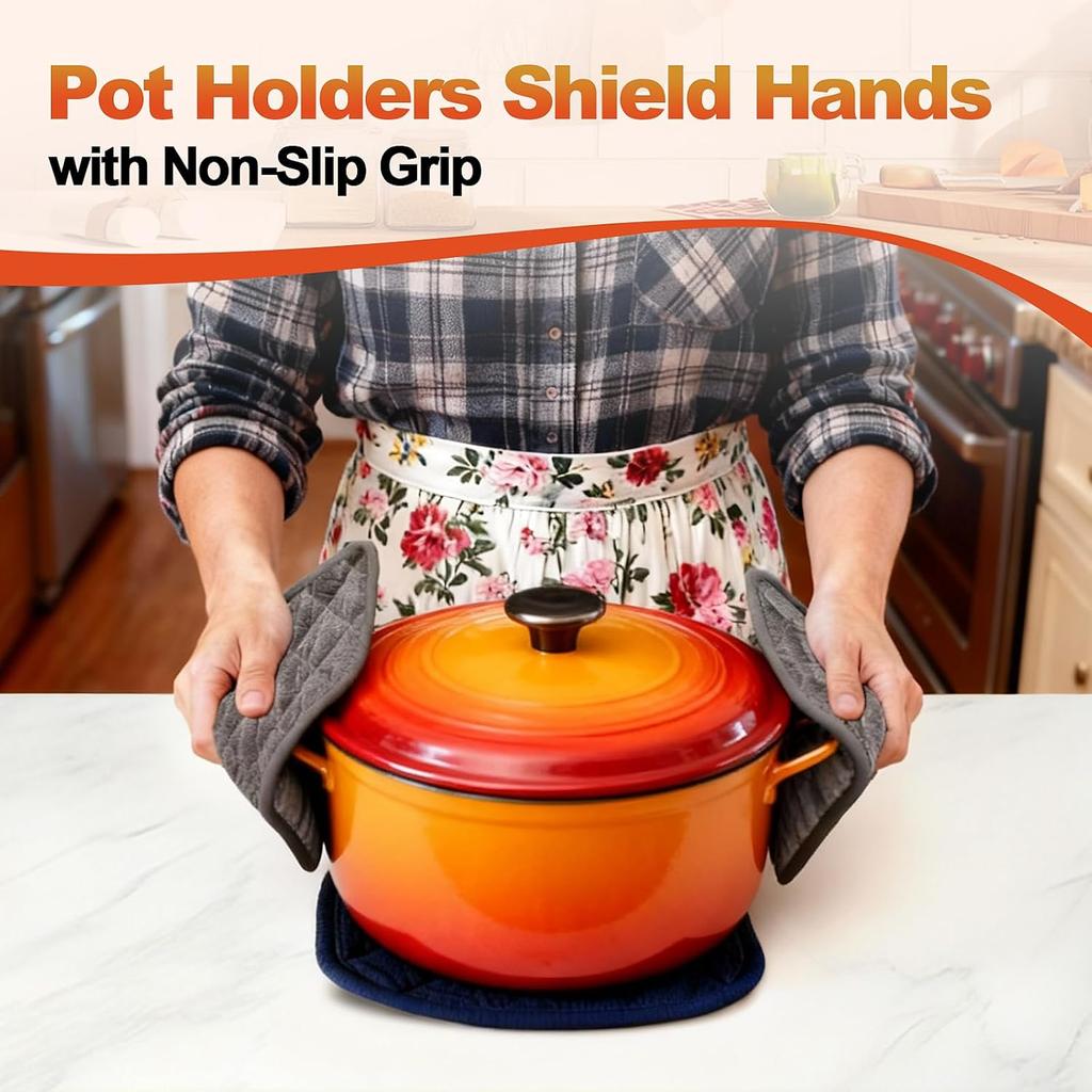 5 Pack Pot Holders for Kitchen Heavy Duty Hot Pads, Hot Pads for Kitchen,8 Inch Square Potholders for Cooking, Baking & Grilling (Black)