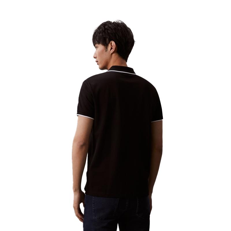 Calvin Klein Solid Color Letter Casual Printed Short Sleeve Polo Shirt Men tops Space-Black J319183BAE