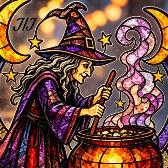 Seasonal Party Theme Decors Halloween Witch And Medicine Cauldron Window Sticker, Stained Glass Effect PVC Decal Durable Vinyl Clings for Doors