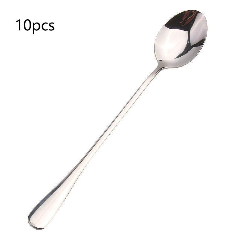 1/6/10Pcs Stainless Steel Long-Handled Ice Teaspoon Coffee Spoon Ice Cream Stirring Spoon Kitchen Household Tableware