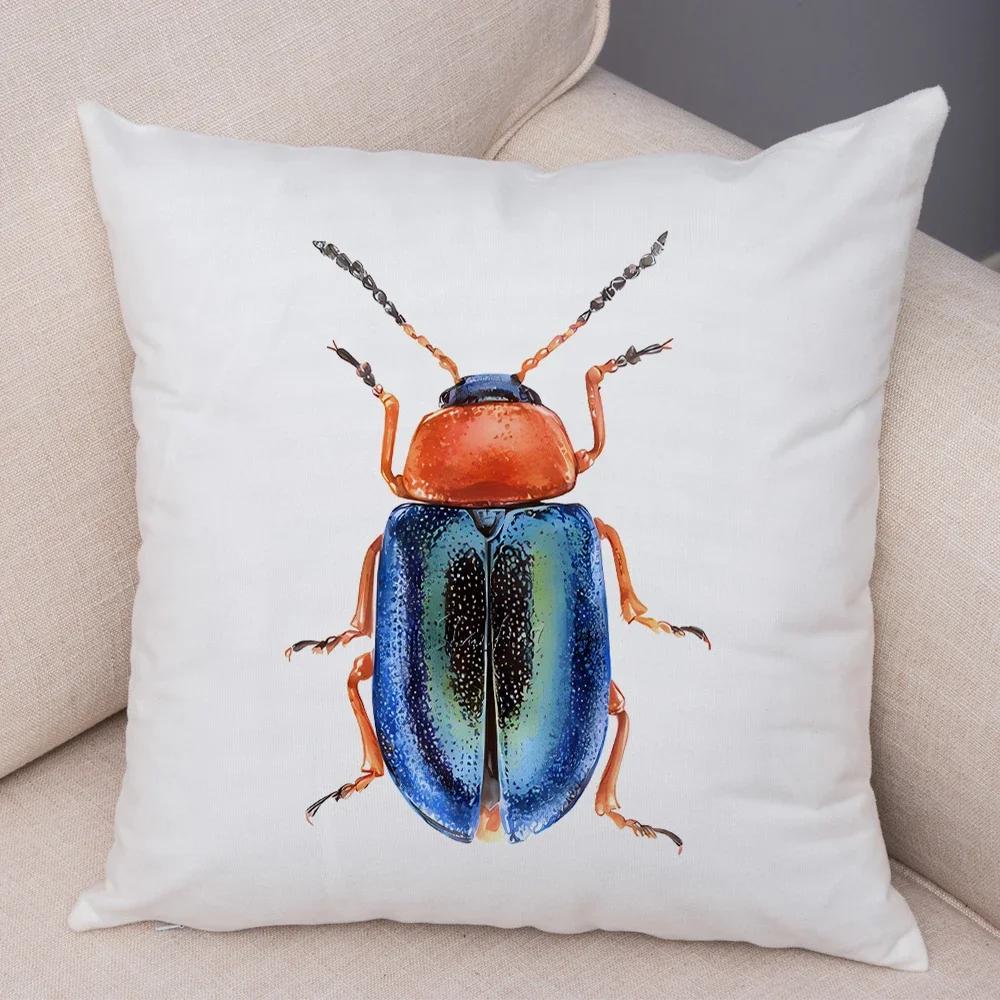Insect Beetle Collection Pillow Case Both Sided Decor Cartoon Animal Print Cushion Cover Soft Plush Pillowcase for Sofa Home Car