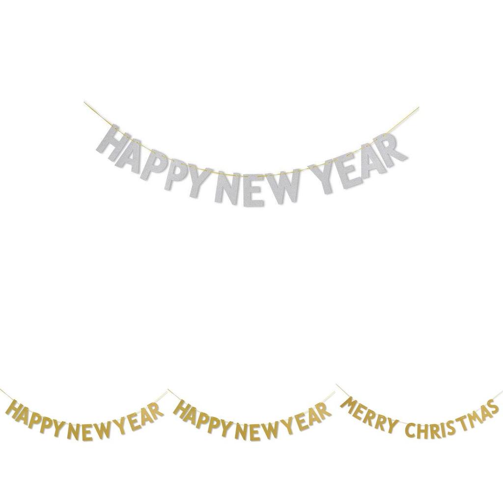 Festive Merry Christmas Happy New Year Banner Bunting For Home Party Decor