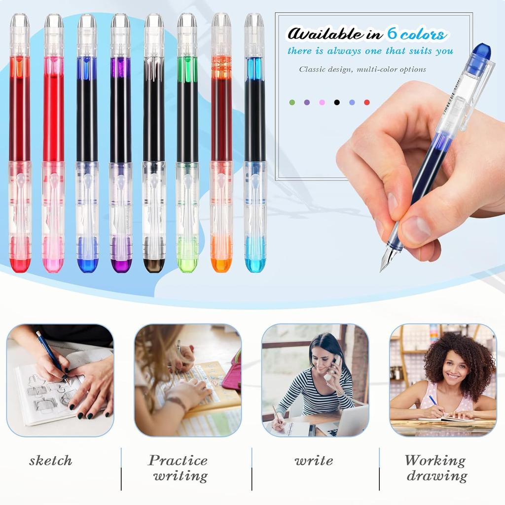 40 Pack Disposable Fountain Pens Set, Colored Ink Extra Fine Nib Classic Design Large Capacity Calligraphy Pens for Journaling, Office Supplies for