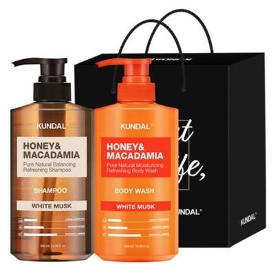 Kundal Hair Body Dárková sada příchuť White Musk Šampon 500 ml + Sprchový gel 500 ml, Korejská oblíbená kosmetická sada