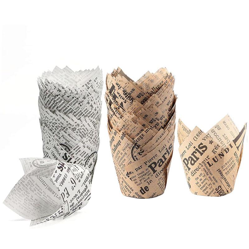 Tulip Cupcake Packaging Oil-Proof Bread Paper Tray Newspaper Cup Printing English Goblet Of Fire 200