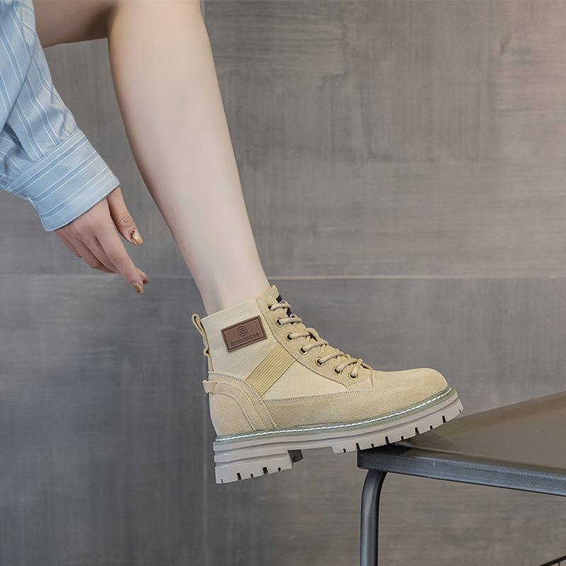 Martin boots women's new winter velvet leather inner heightening tooling boots spring and autumn single boots yellow platform short boots