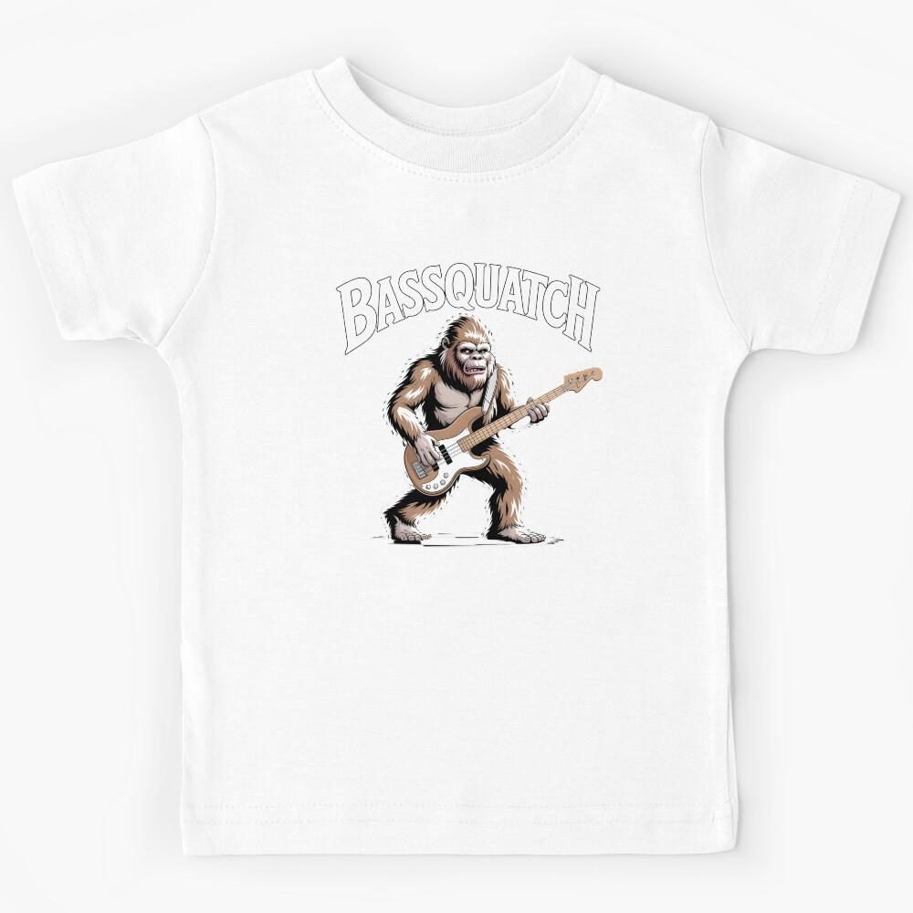 Bassquatch Bass Guitar – Synthwave Bassist Humor Art Kids T-Shirt 100