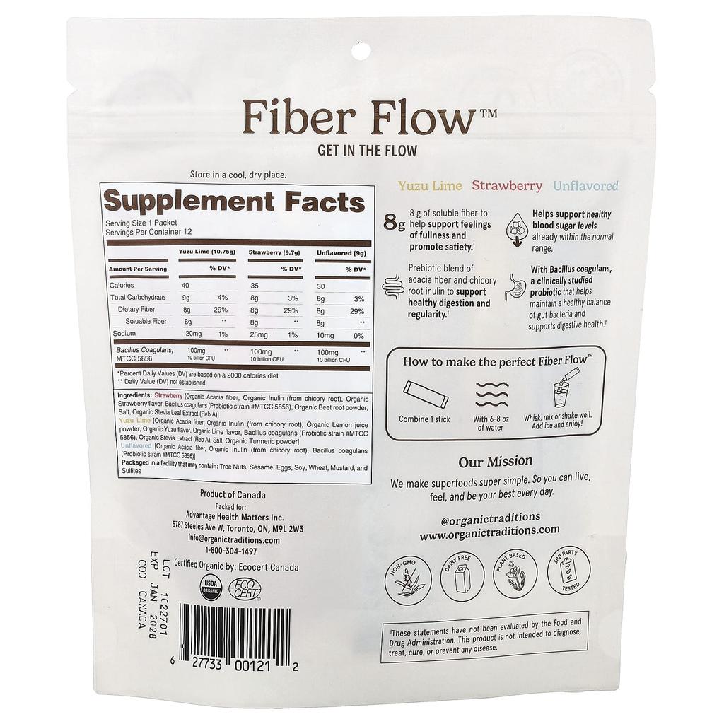 Organic Traditions, Fiber Flow™, Variety Pack, 12 Sticks, 118g (4.1oz)