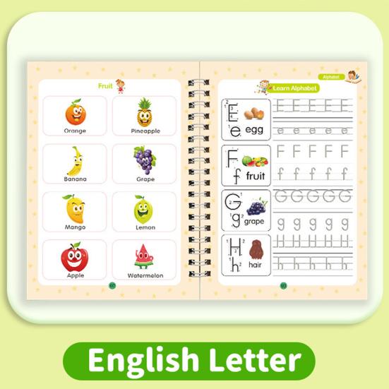 4Pcs Writing Exercise Book Practice Copybook Handwriting Workbook Kit with Letters Numbers English Grooved Learning Activity Workbook for Kids