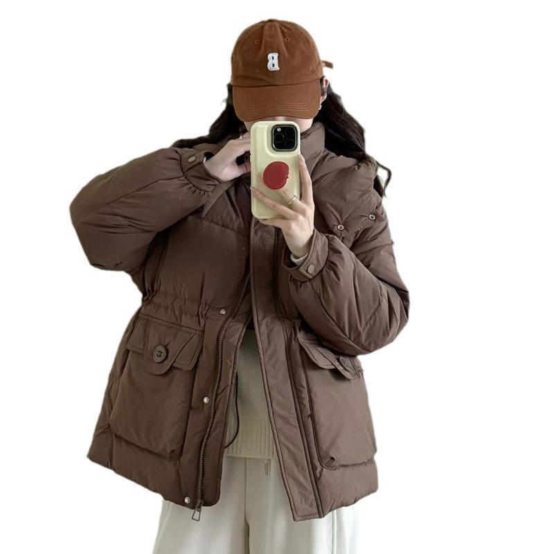 Down jacket women's thickened white duck down jacket winter warm simple style short feather jacket