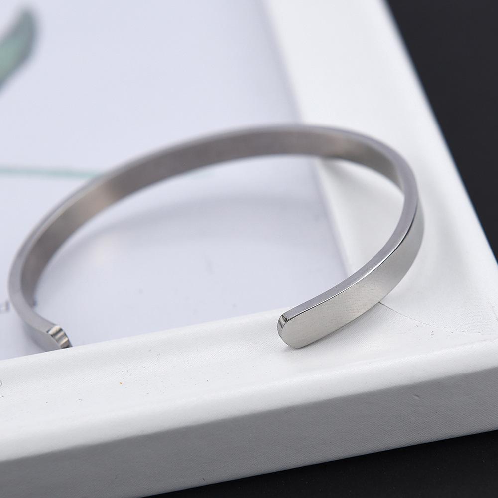 European & American Stainless Steel Open C-Shaped Bangle - Smooth Surface, Laser-Engraveable, Available in 5MM & 15MM