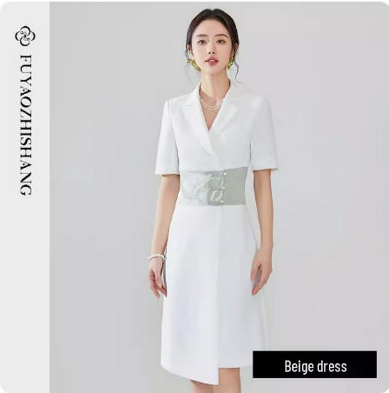 

Summer Asymmetrical Color Block Chinese Style Dress - Women s Professional Short Sleeve Workwear S