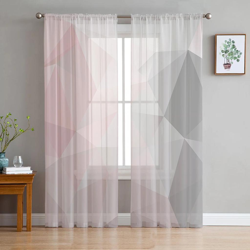 Abstrakte Geometrische Dreieck Tüll Vorhänge Für Wohnzimmer Dekoration Modern Chiffon Transparent Voile Küche Schlafzimmer Fenstervorhang
