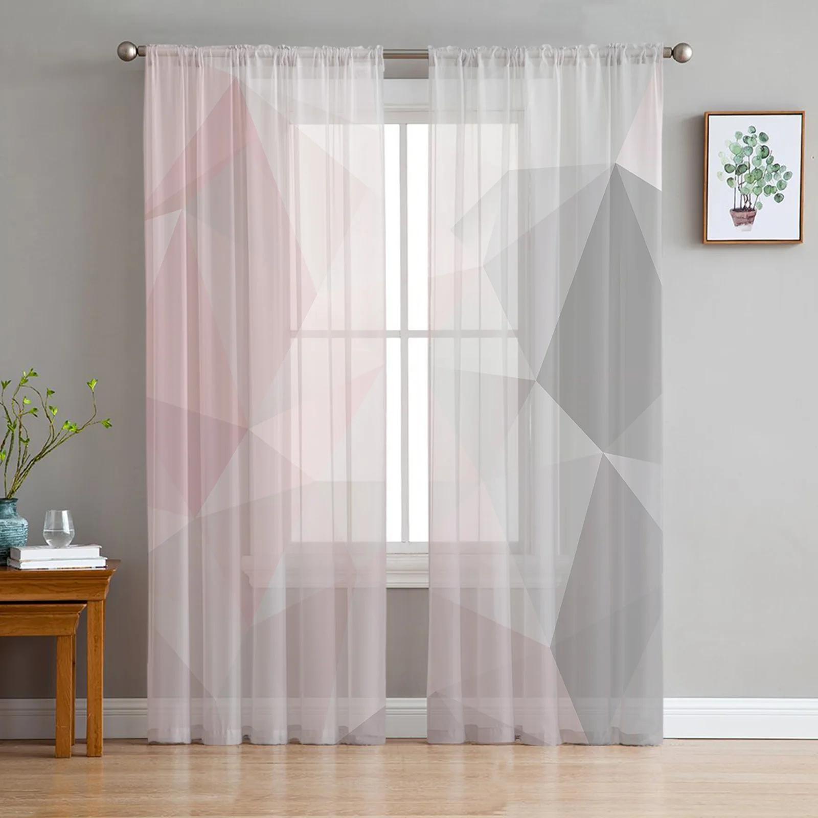 

Geometric Triangle Transparent Drapes Perfect for Bed Chamber Living Room Ornamentation Window Panel Curtain Perfect for Cooking Area Tulle Voile W135 x H115cm x1&Grommet Top