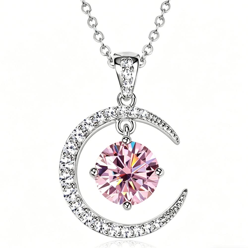8mm Fashion Crescent Moissanite S925 Sterling Silver Necklace High End Unique Dynamic Pendant Clavicle Chain For Women