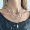 Punk Rock Silver Color Vortex Star Pendant Chain Layered Necklace For Women Men Charms Y2K Grunge Accessories Jewelry
