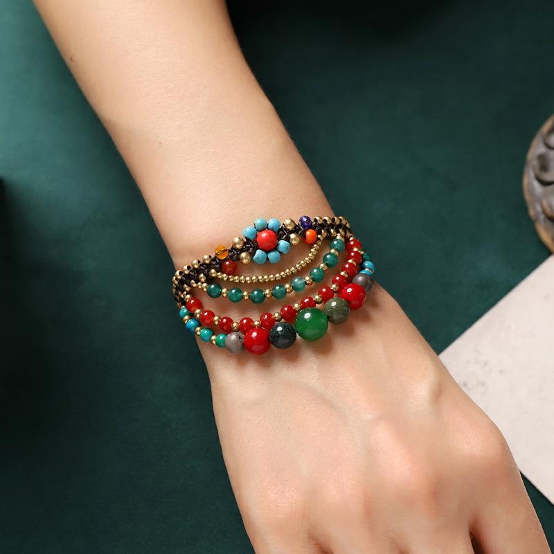 Original Woven Bracelet Yunnan Retro Natural Stone Multi-layer Bohemian Exotic Wind Hand Rope for Women